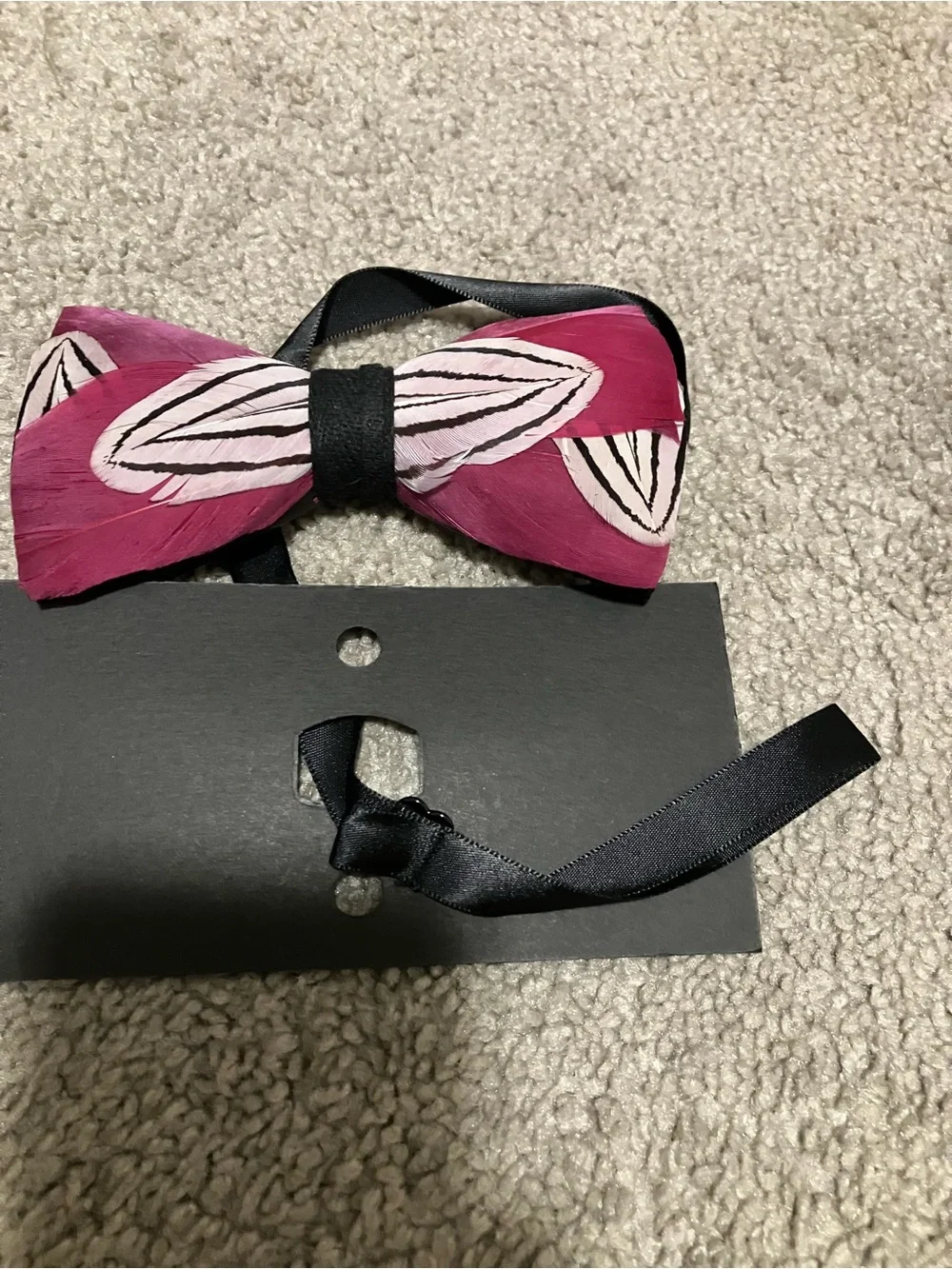 Pink Feather Bow Tie with Black Center